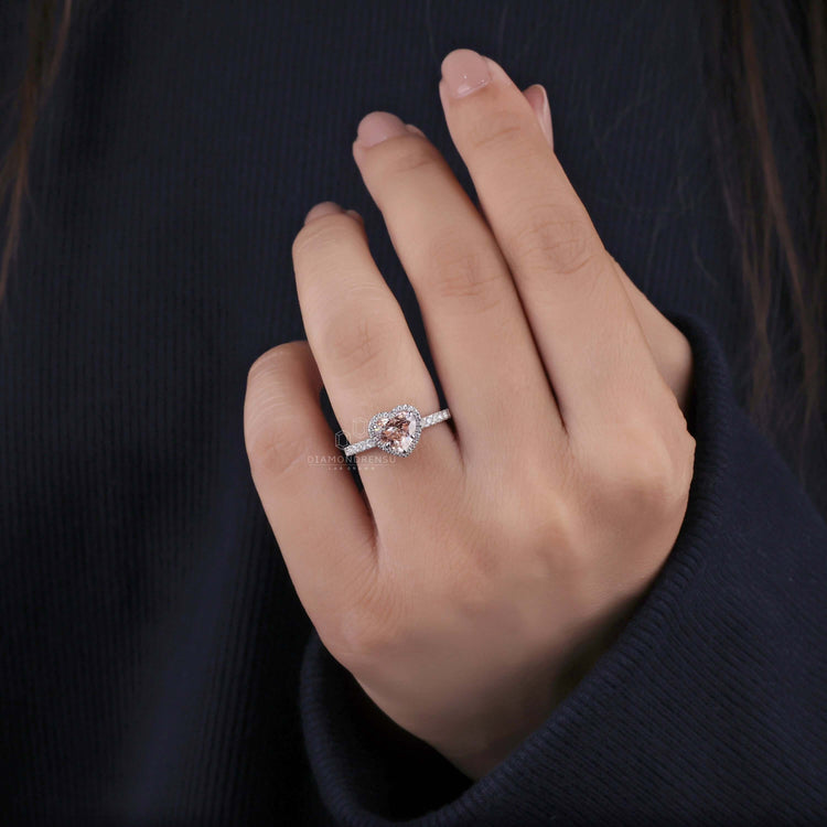 Engagement ring with pave band and a heart diamond shape for lasting elegance