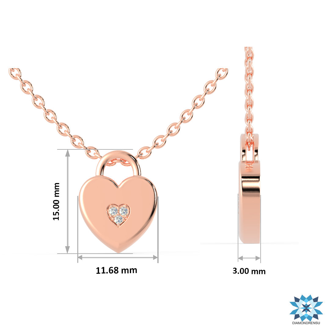 Unique diamond pendant shaped like a heart lock.