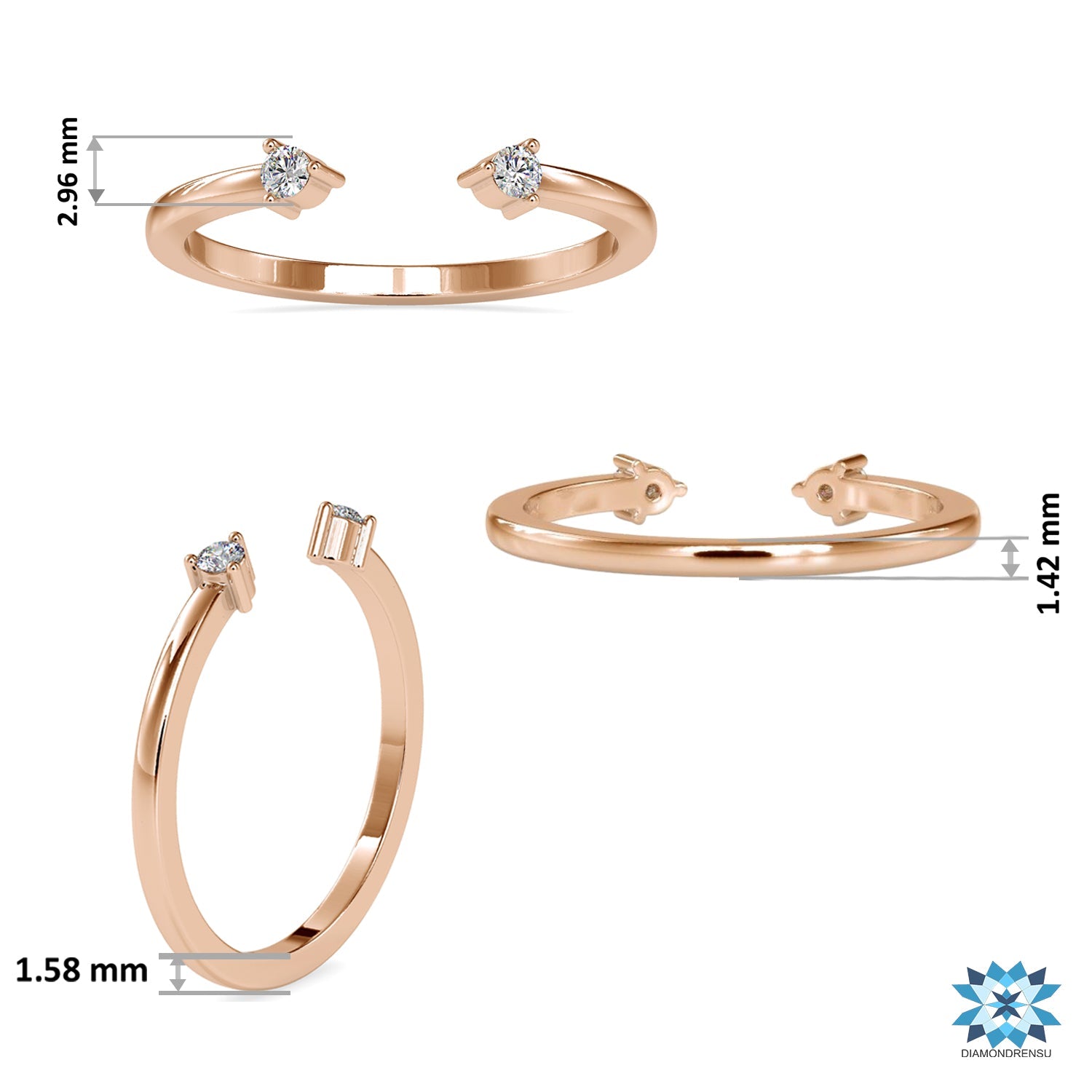 Round diamond open gap wedding band with handmade finish.