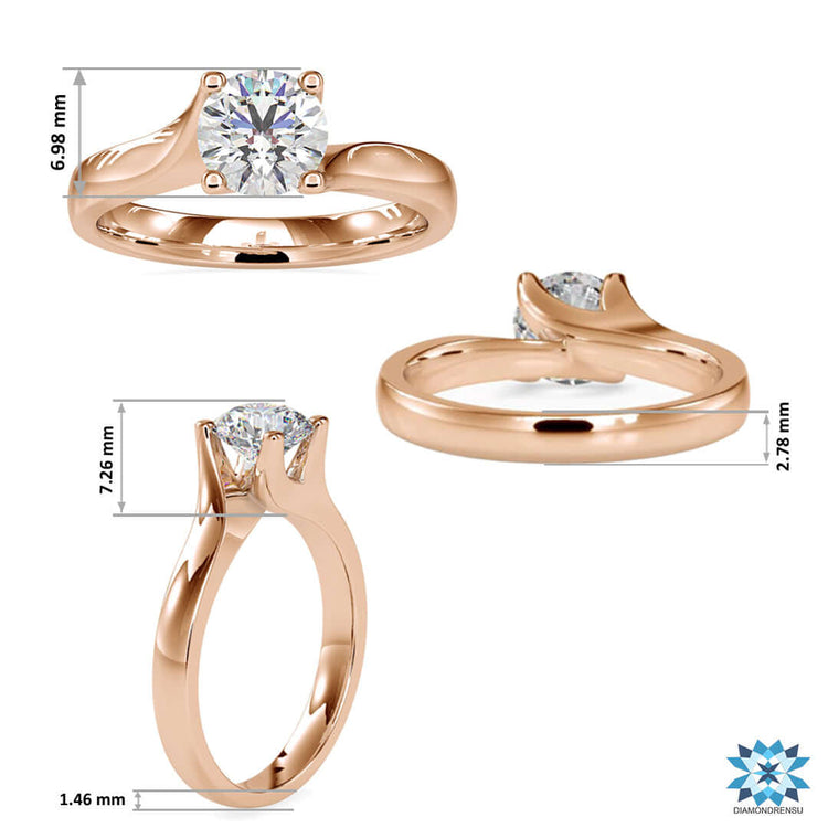 Buy engagement ring with bypass band and round diamond.