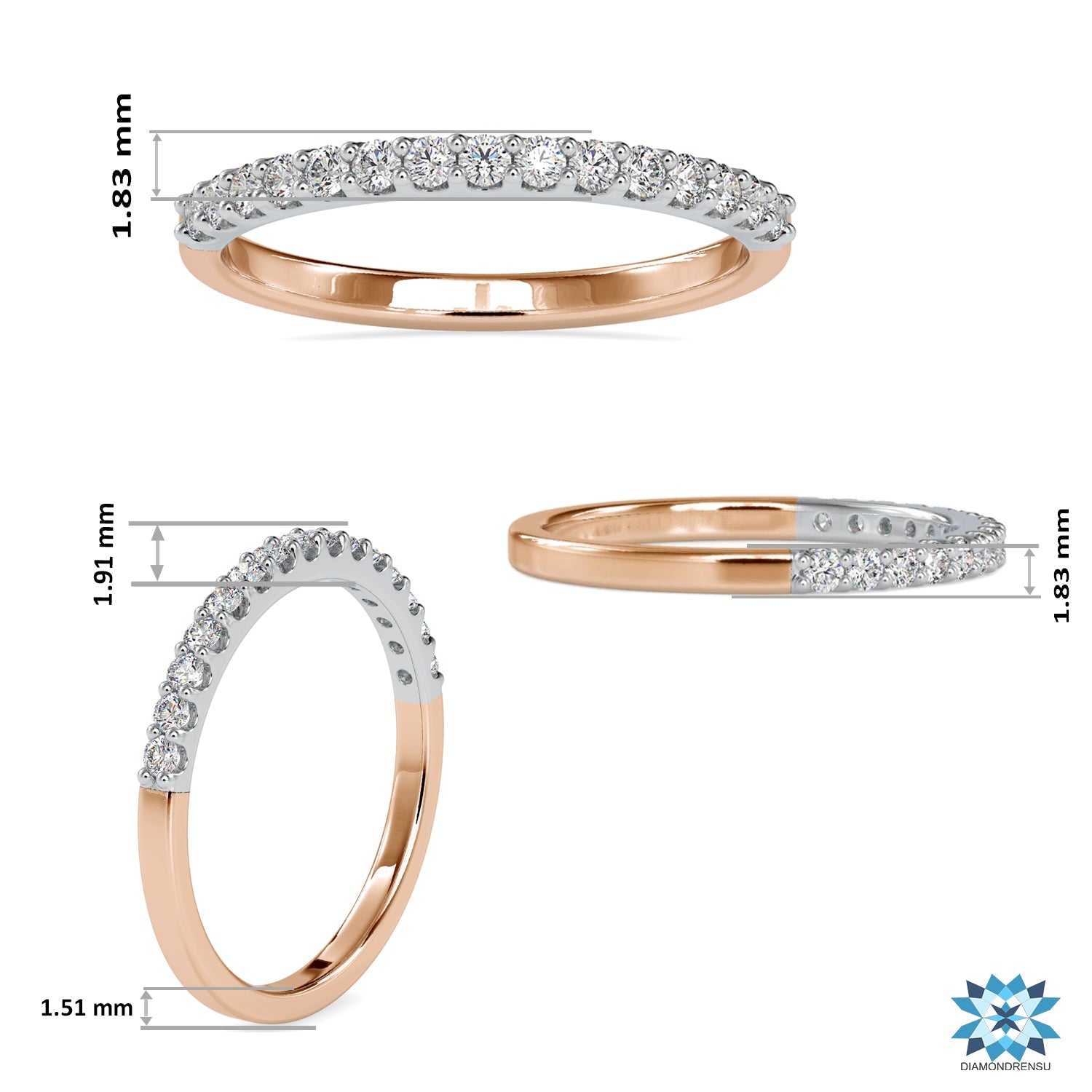 Diamondrensu UK wedding band crafted in rose gold.