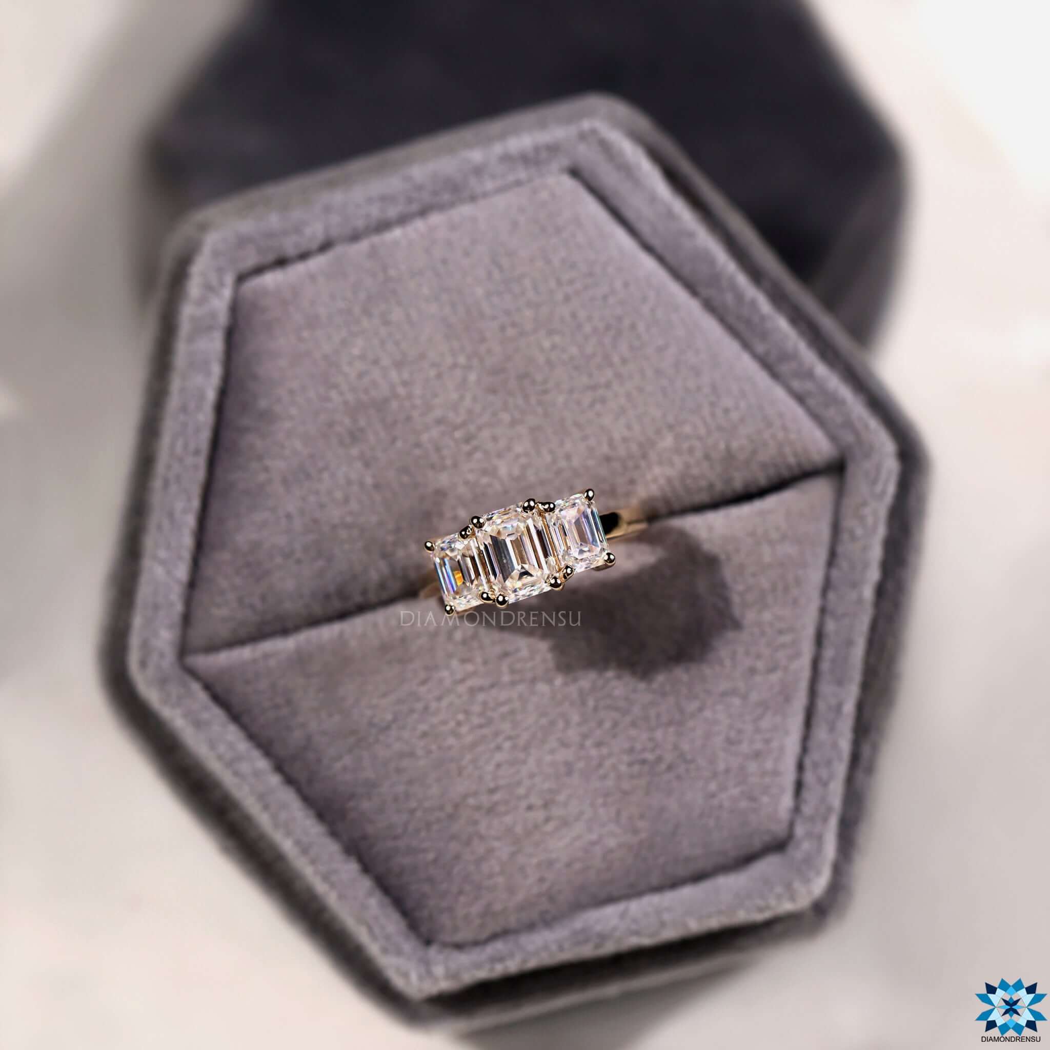Three stone ring yellow gold engagement ring