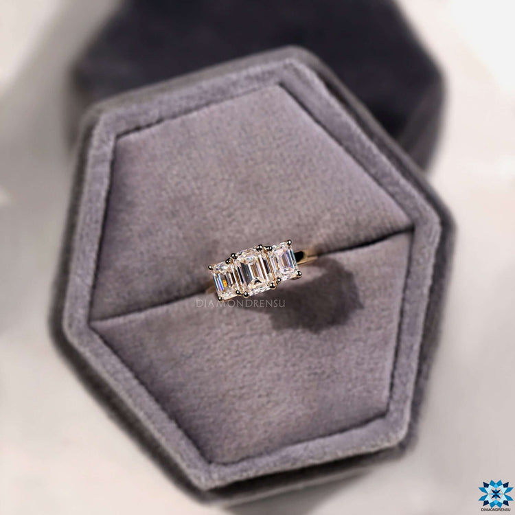 Three stone ring yellow gold engagement ring