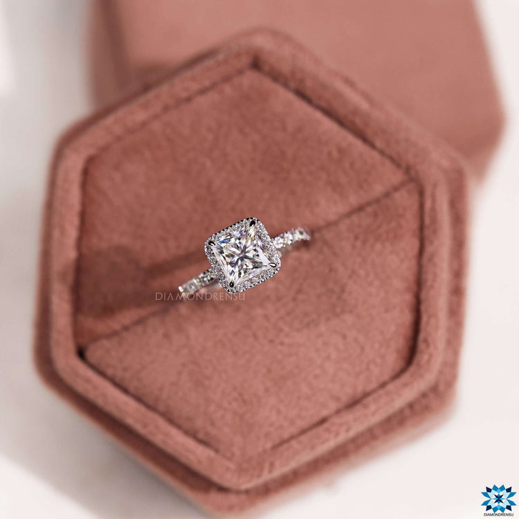 Pave setting moissanite ring.