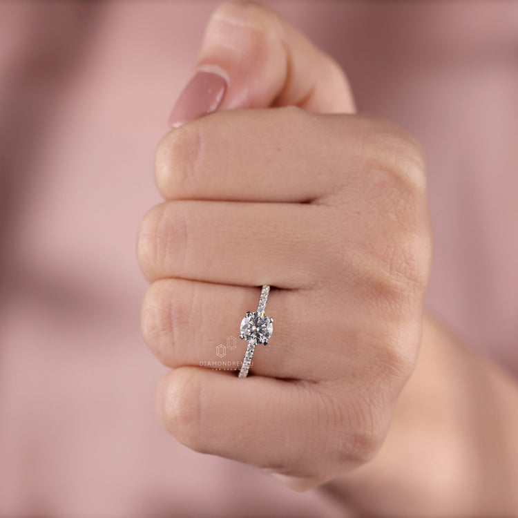 Classic pave round ring crafted with precision and care.