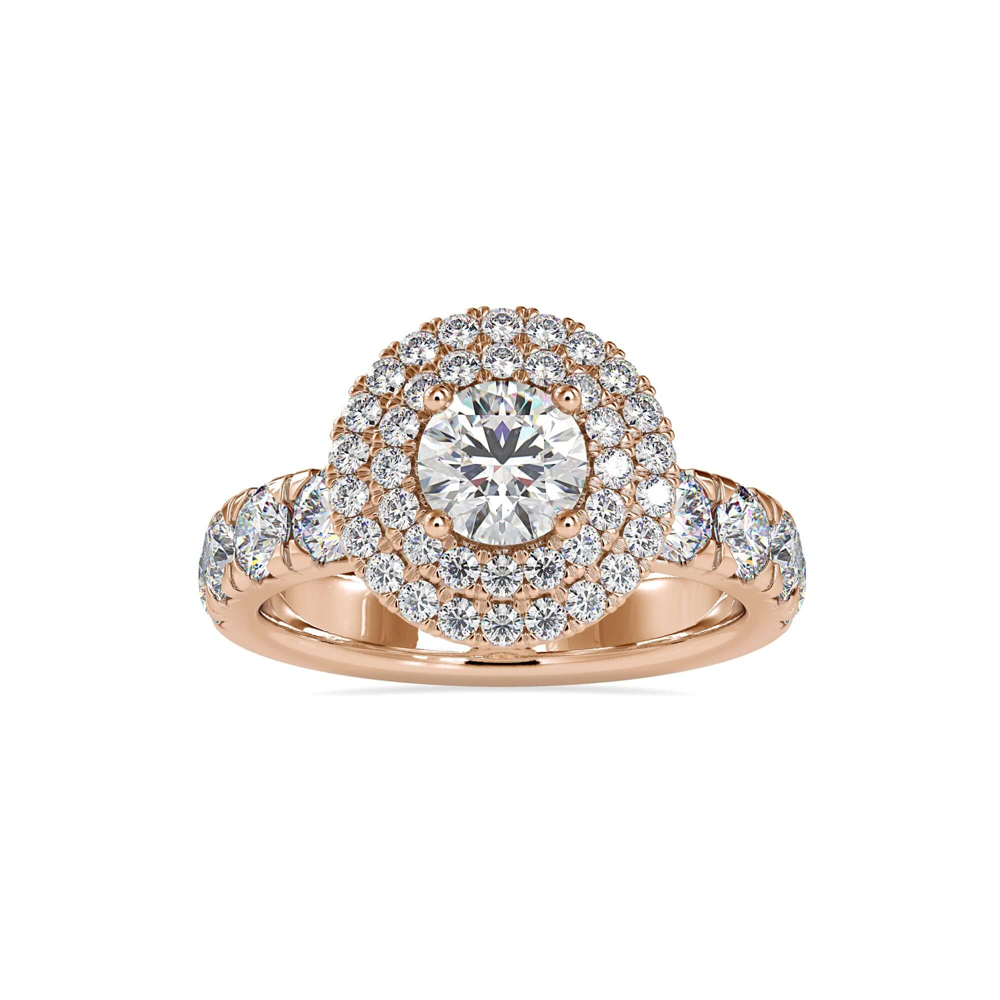 UK engagement ring with round halo and round diamond centre.