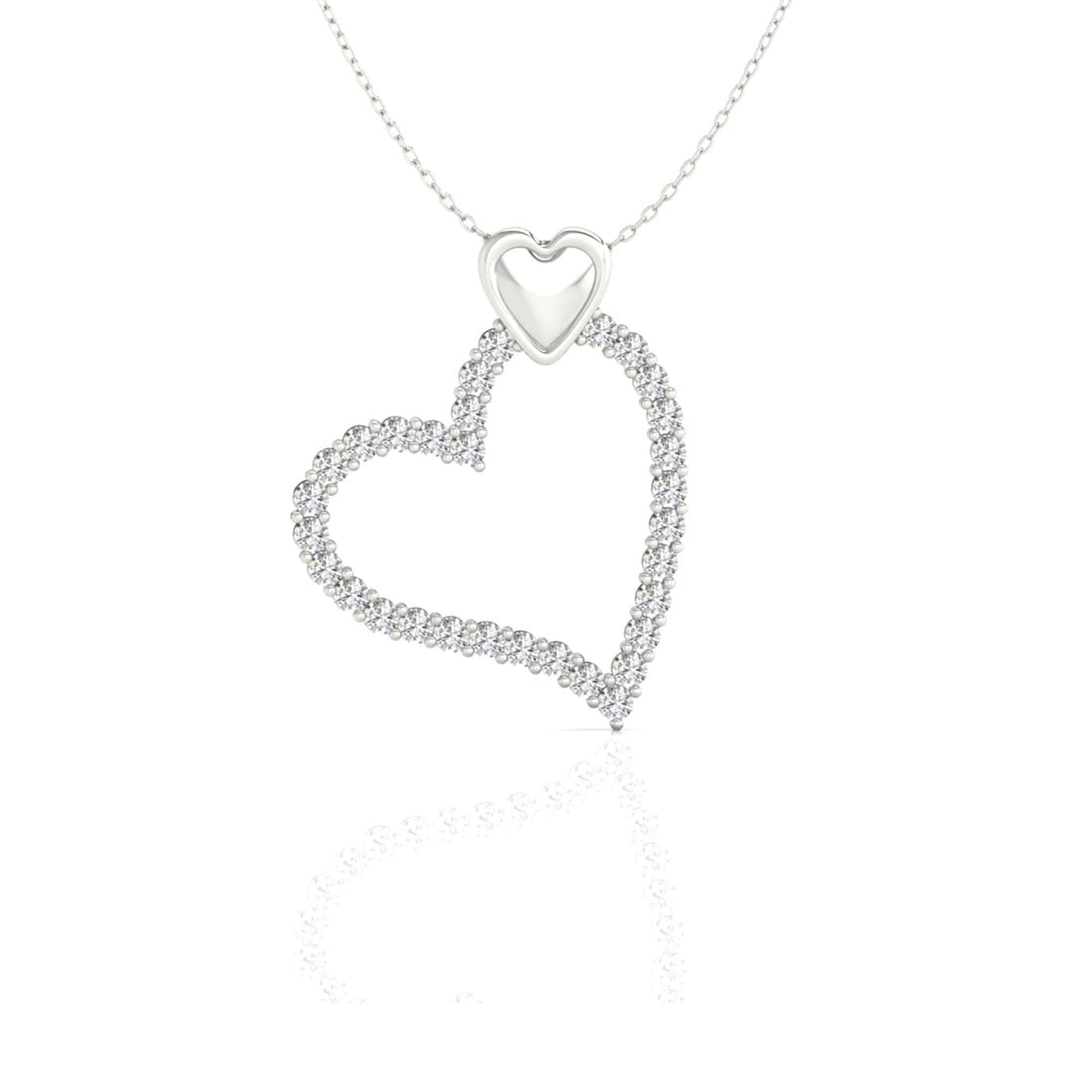 Diamondrensu UK pendant featuring a heart shape and round diamond.