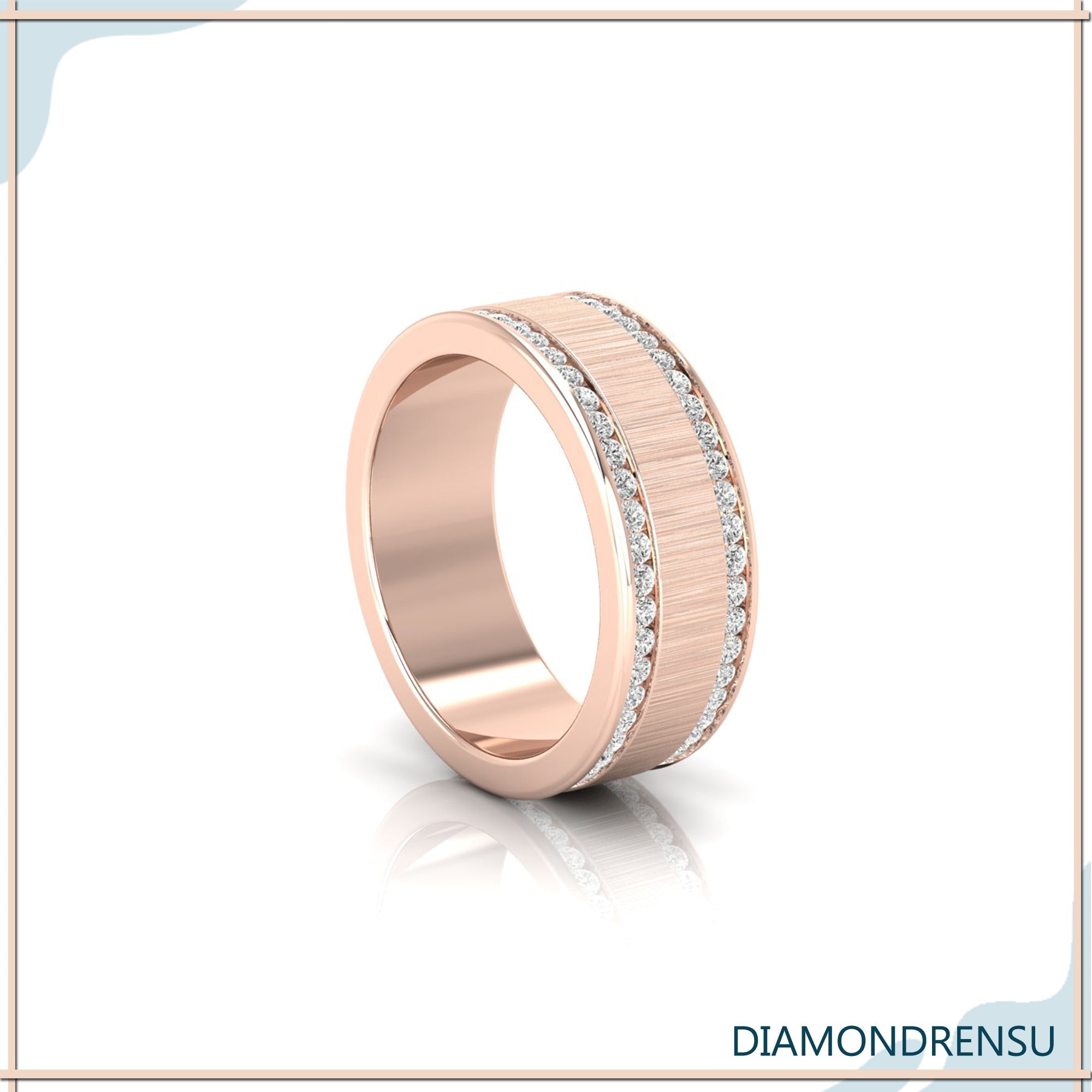 Diamondrensu UK wedding band with two rows of round cut diamonds.