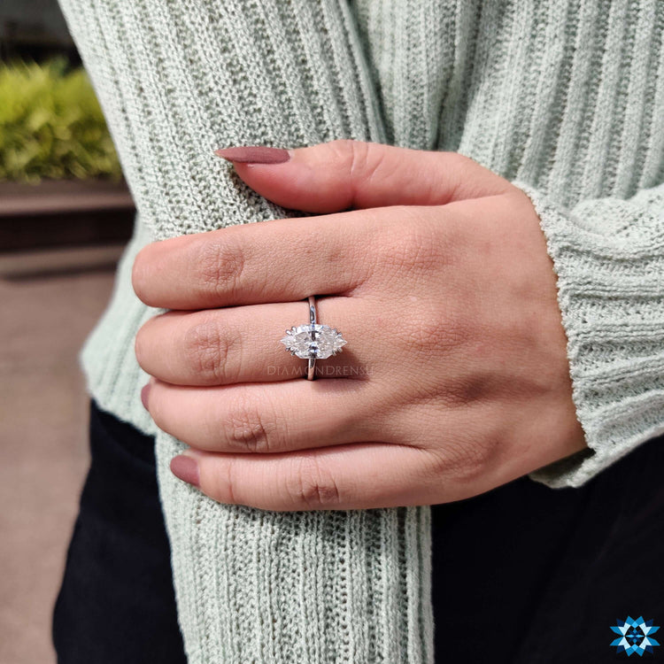 Custom engagement ring with Dutch marquise cut.