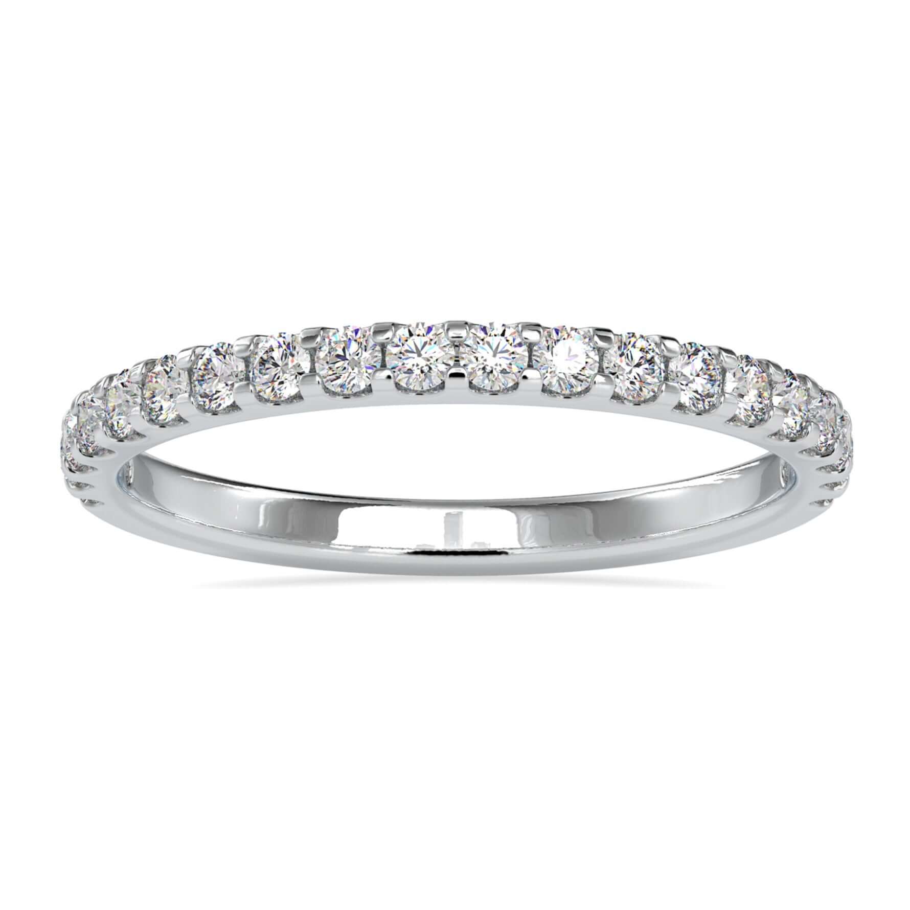 Half eternity wedding band with round cut lab grown diamonds.