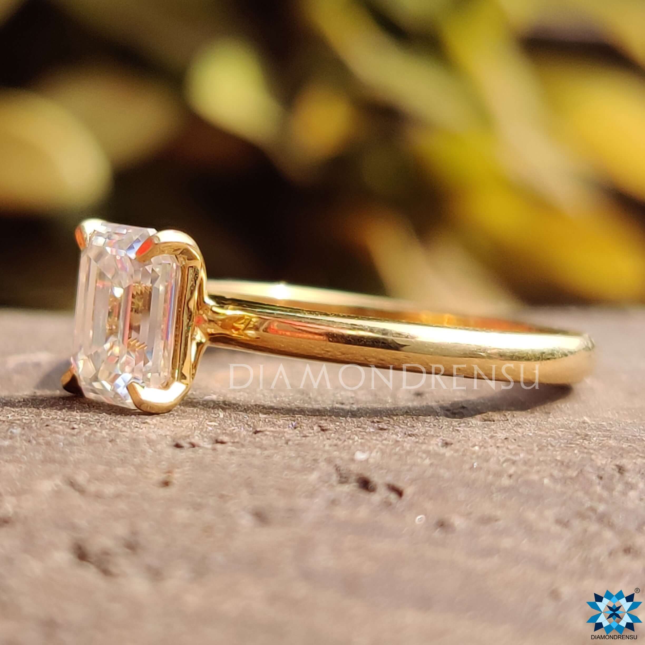 Handmade emerald moissanite ring.