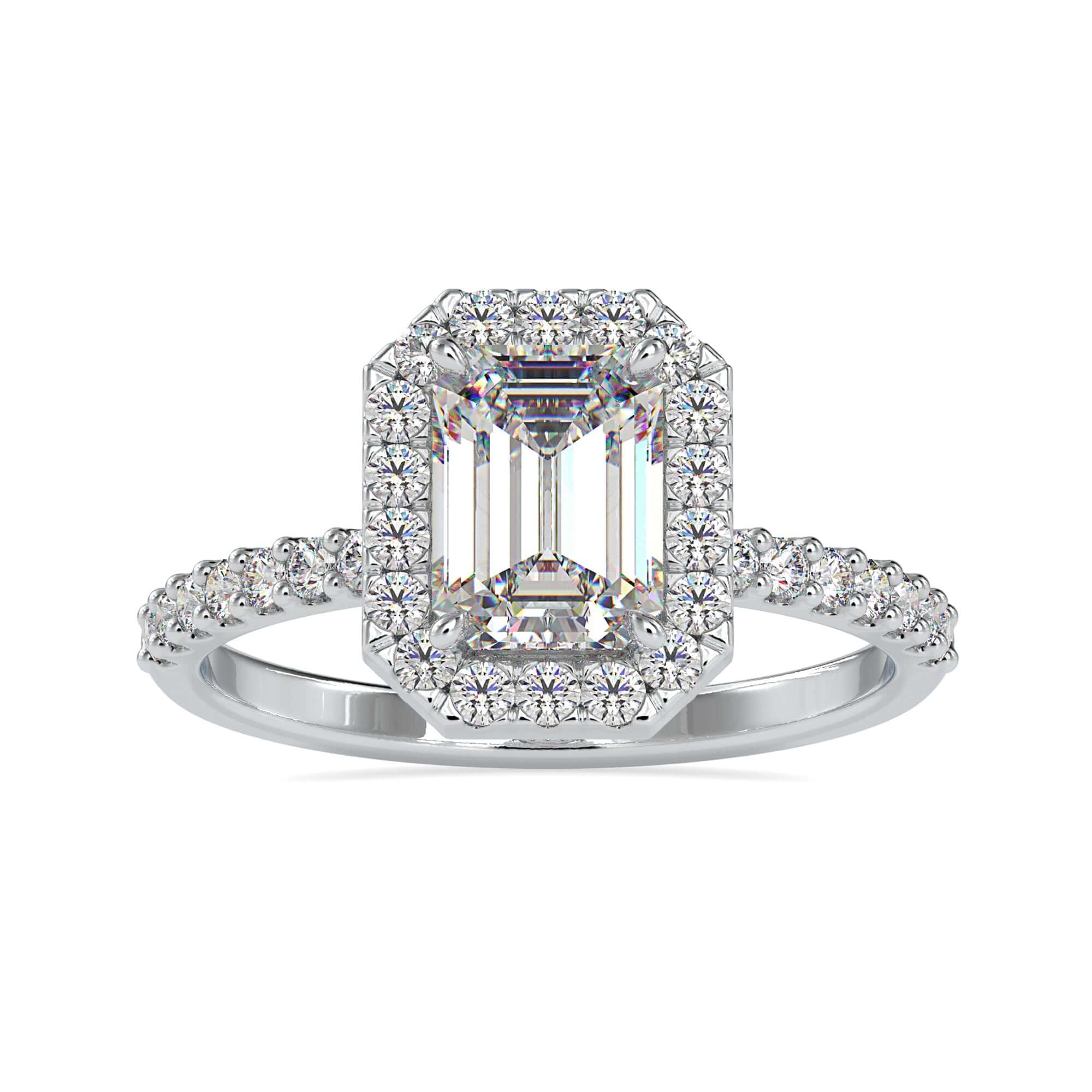 Buy engagement ring with white gold pave band.