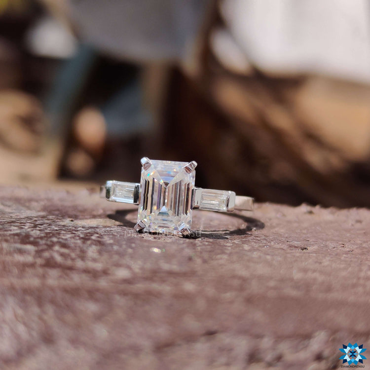 2 Side Stone baguettes baguette cut moissanite custom ring