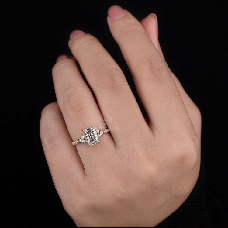 Radiant pave ring diamond with a captivating shine.