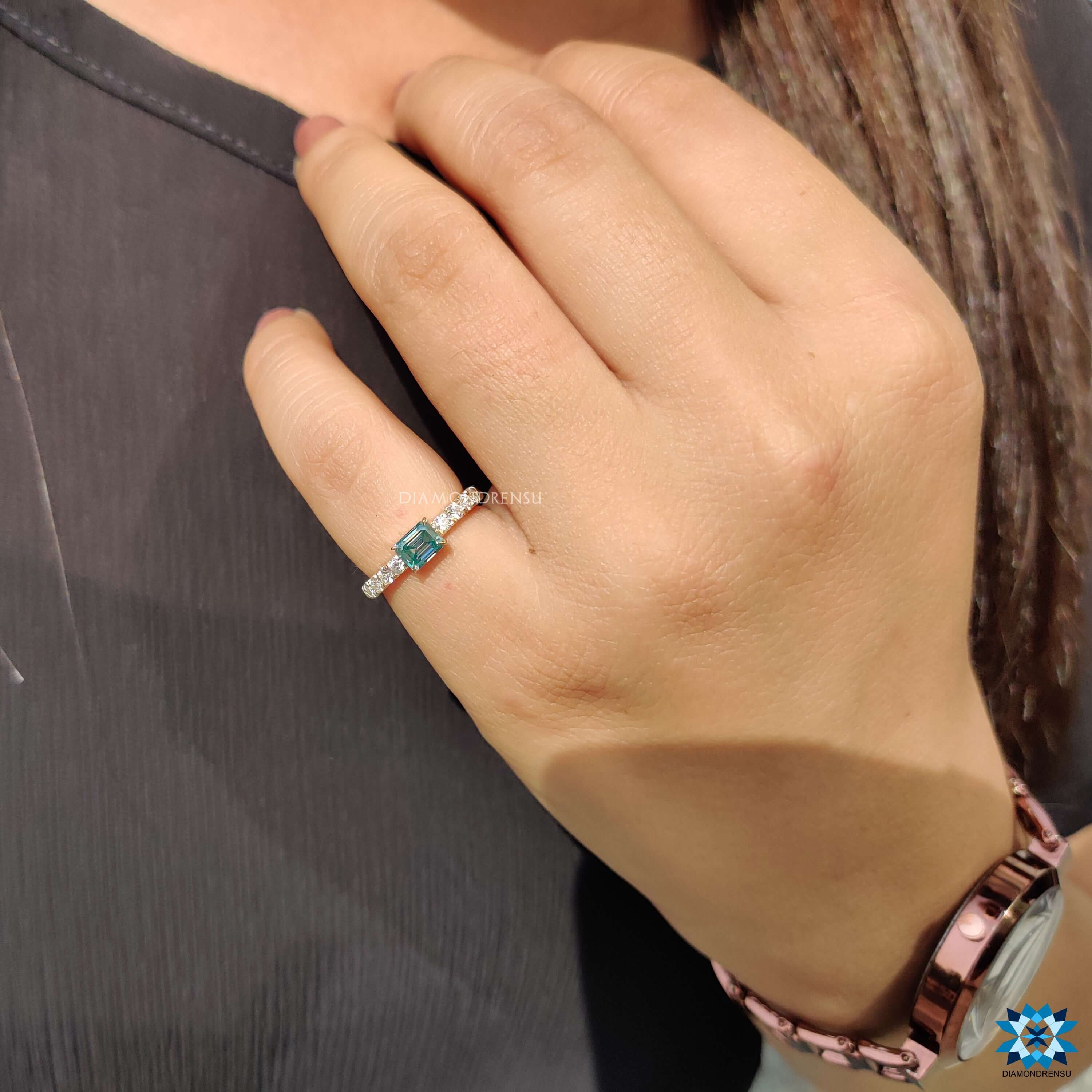 Buy moissanite ring with pave and prong settings.