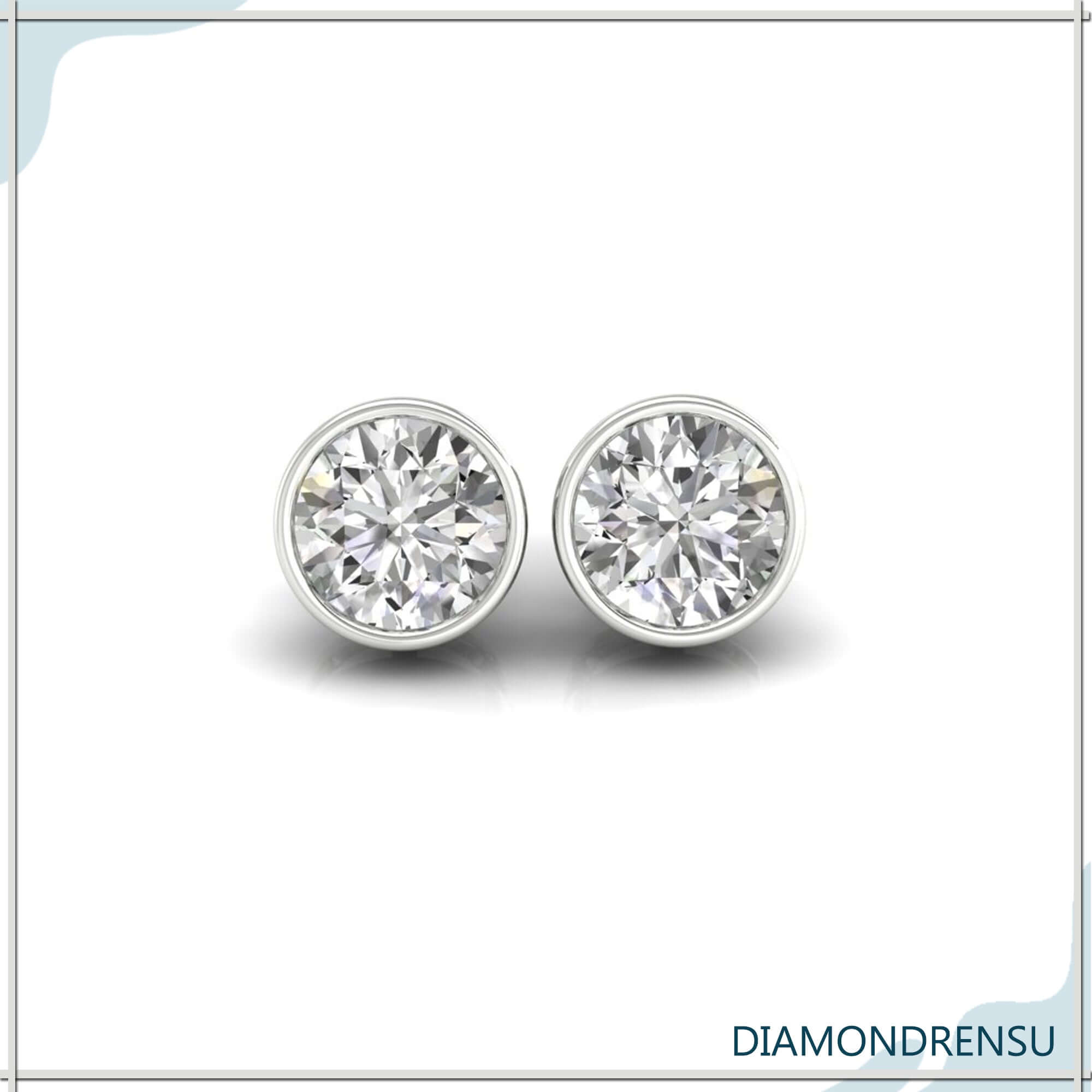 Bezel setting earrings with lab grown round diamonds.