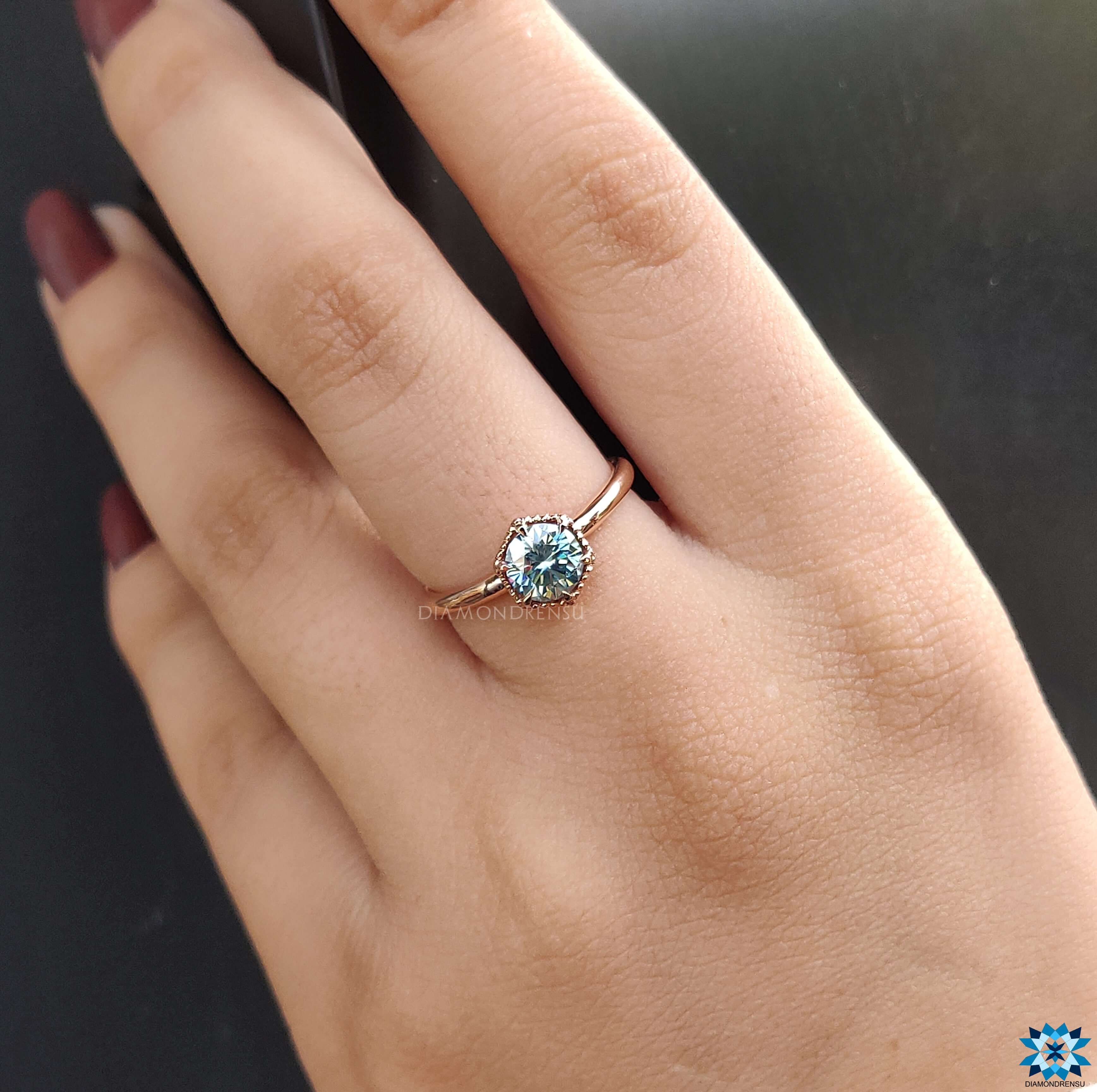 diamondrensu UK engagement ring custom ring Round Cut Moissanite