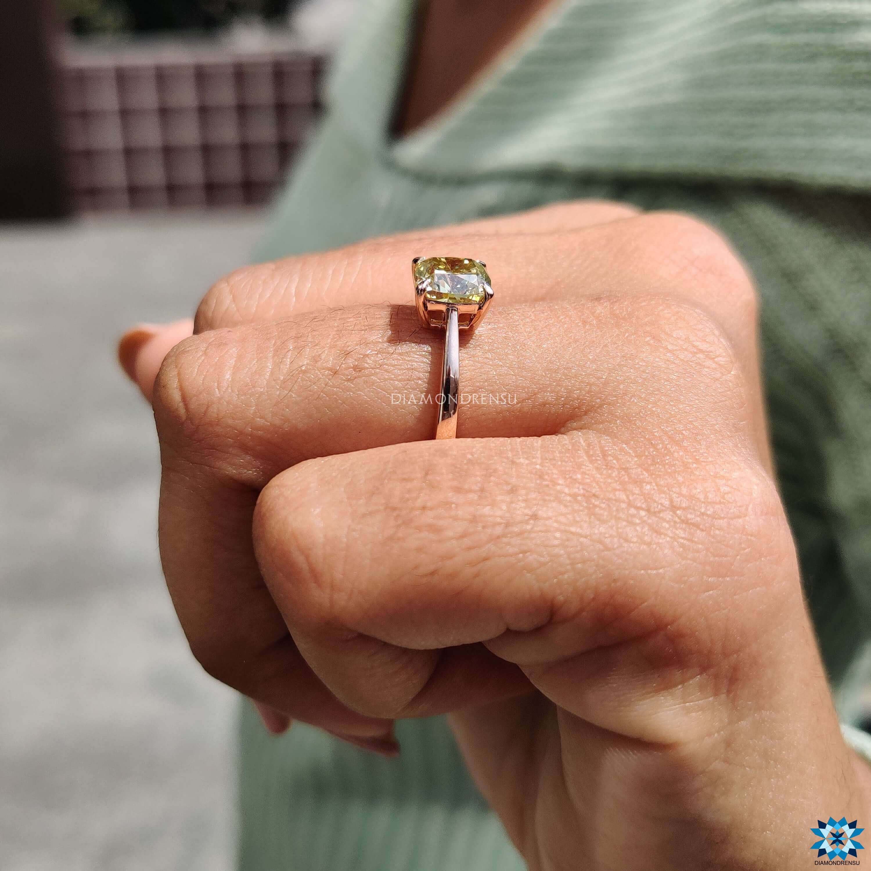 Buy moissanite ring with tapered shank design.