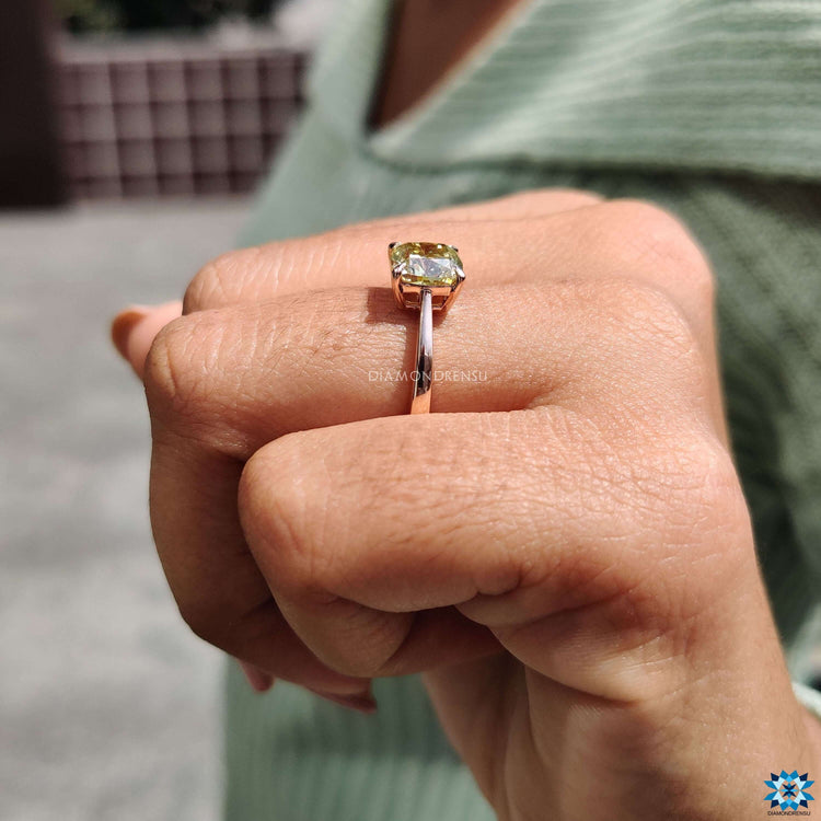 Buy moissanite ring with tapered shank design.