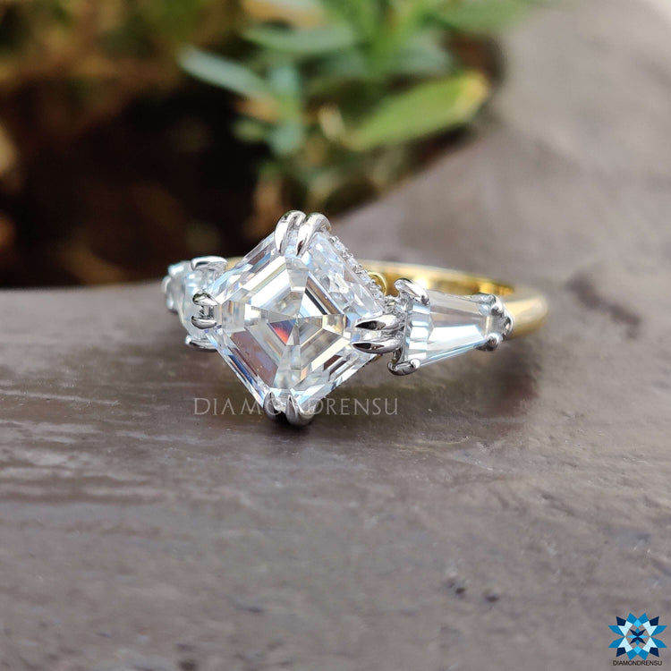 Diamondrensu UK ring with Asscher cut and baguette stones.