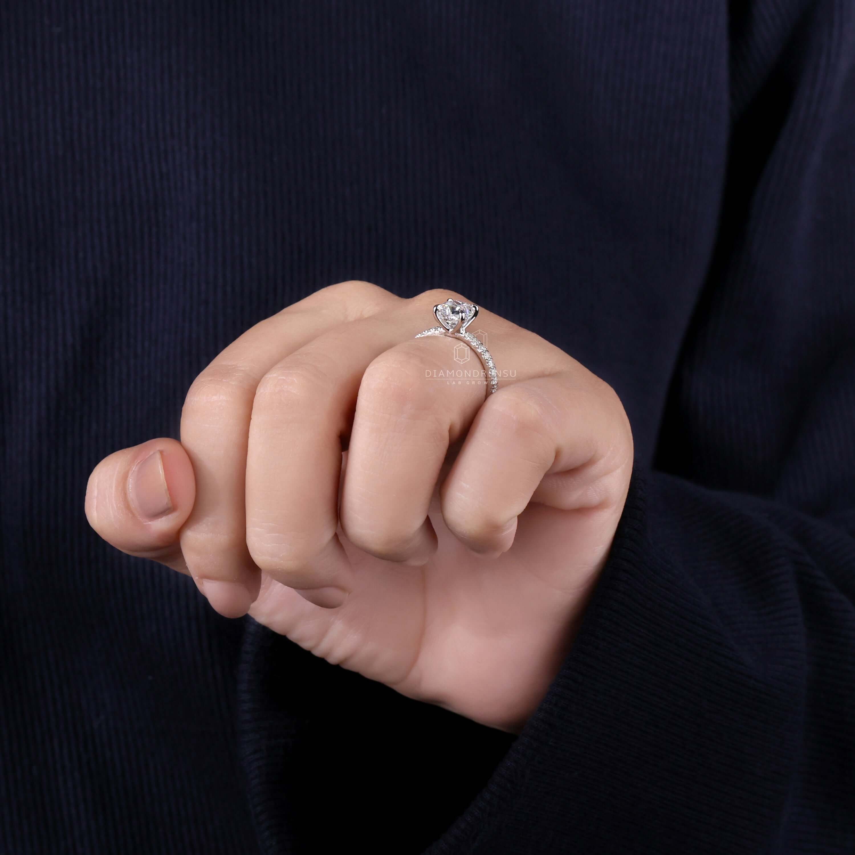 UK engagement ring crafted with a Lab Grown Diamond and a pave diamond band for unmatched elegance.