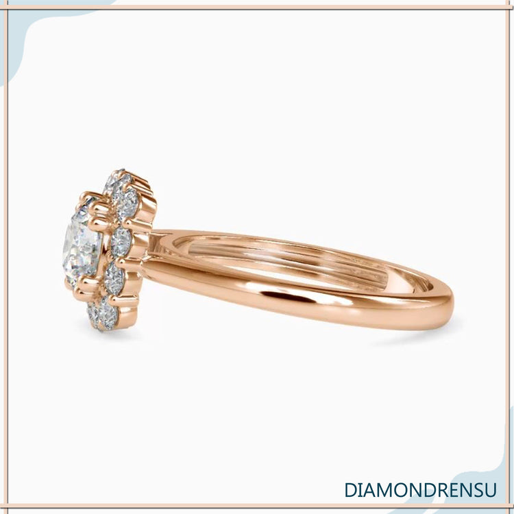 Customised halo engagement ring in rose gold with IGI certification