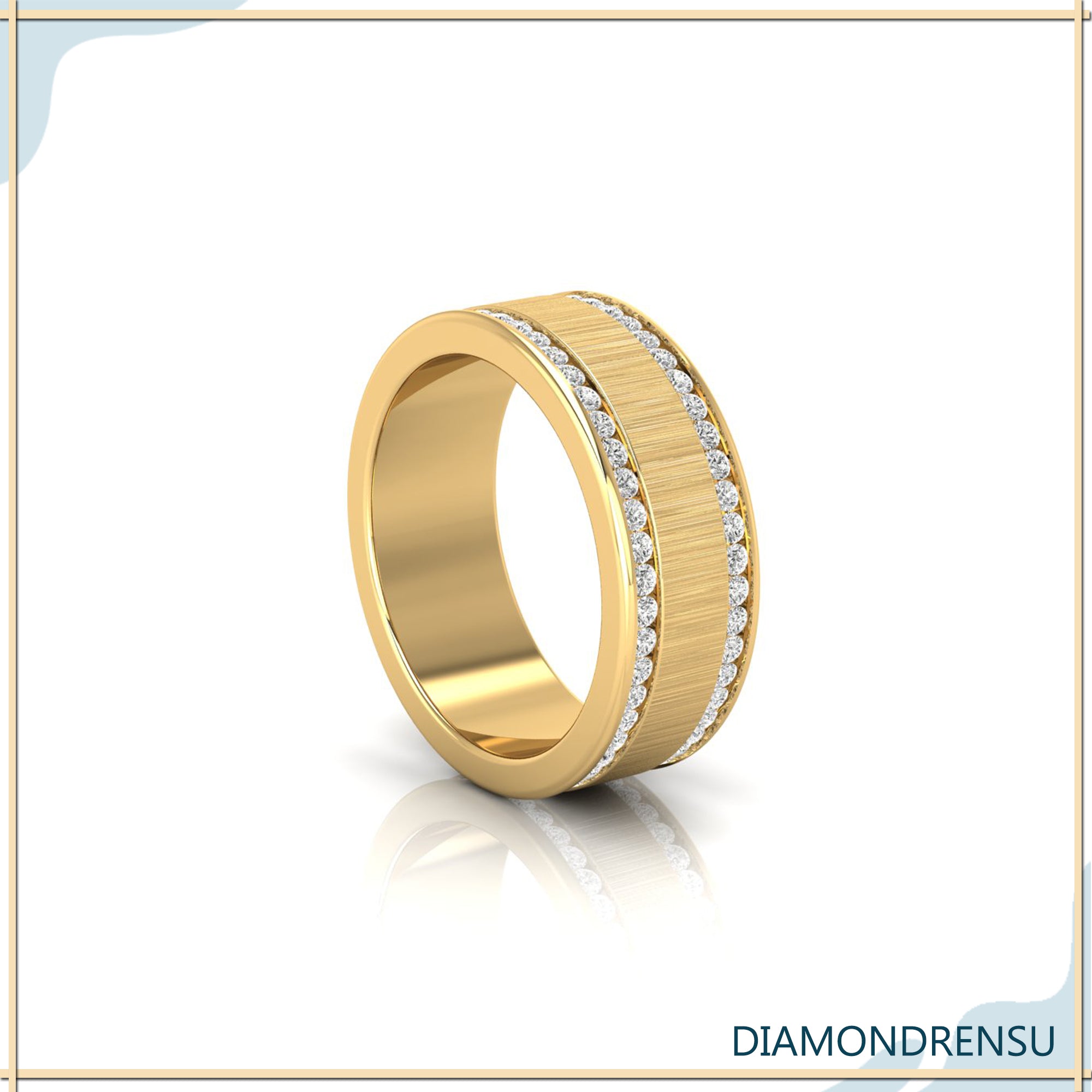 White gold wedding band men with satin finish and eternity design.