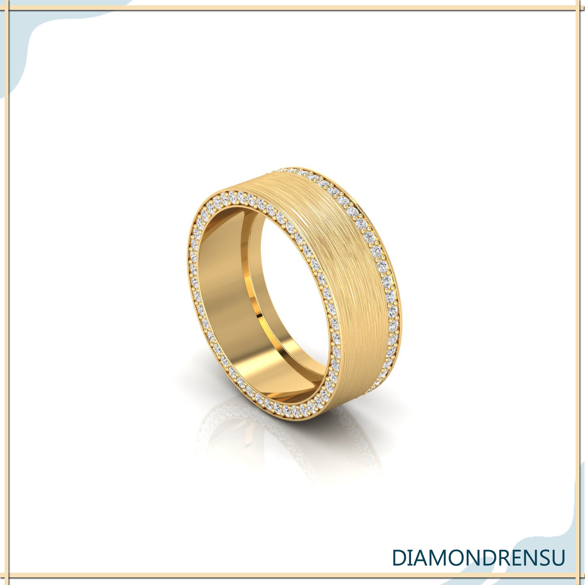 White gold mens wedding band with channel set diamond band.