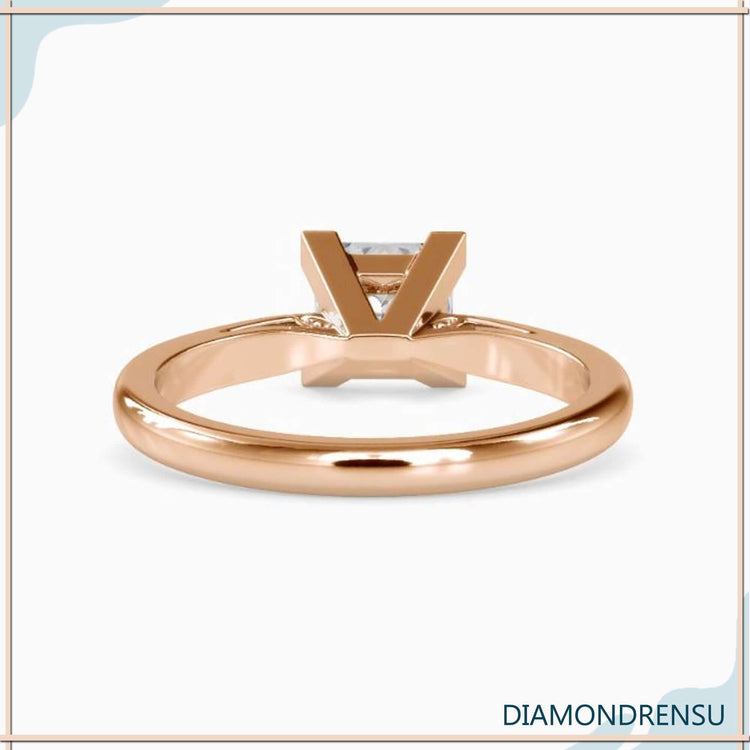 Princess cut lab diamond solitaire ring in white gold setting.