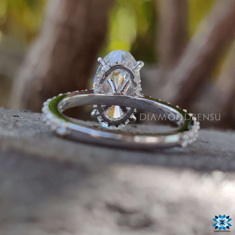 Handmade white gold moissanite engagement ring.