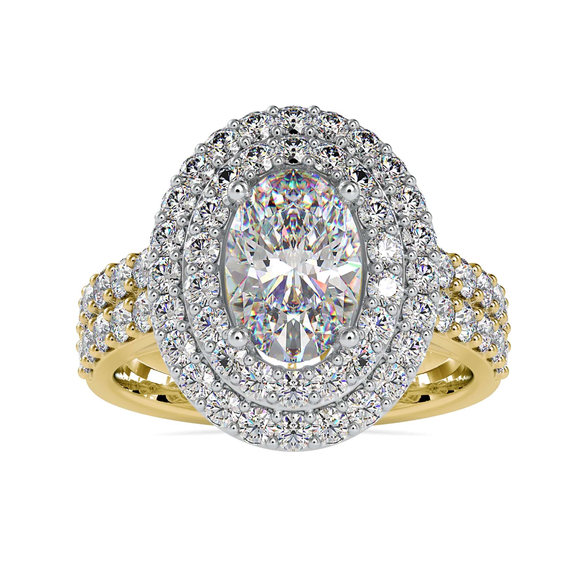 IGI certified engagement ring with oval diamond and pave setting.