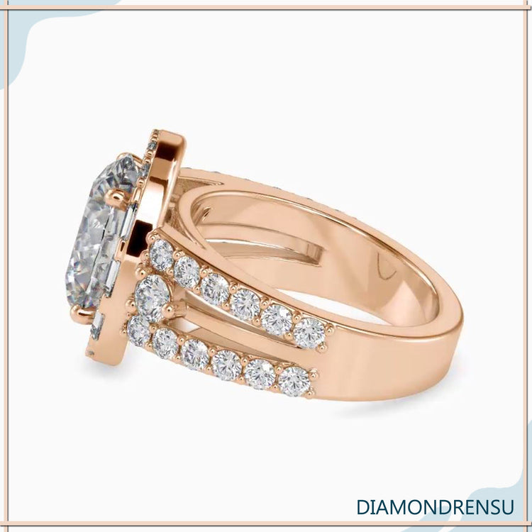 Handmade ring in rose gold with 4 prong oval diamond.