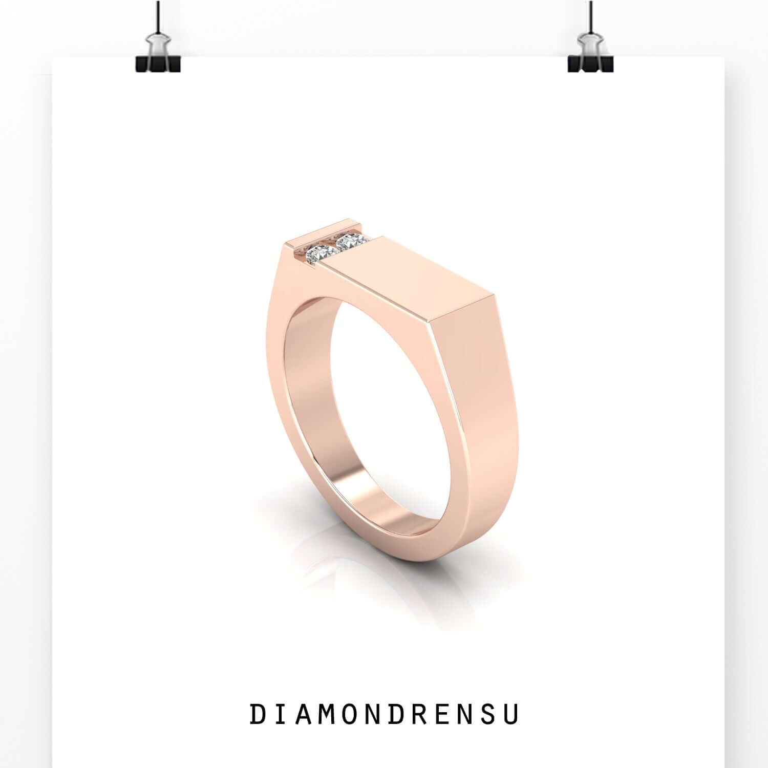 Matte gold wedding band with round brilliant cut diamond.