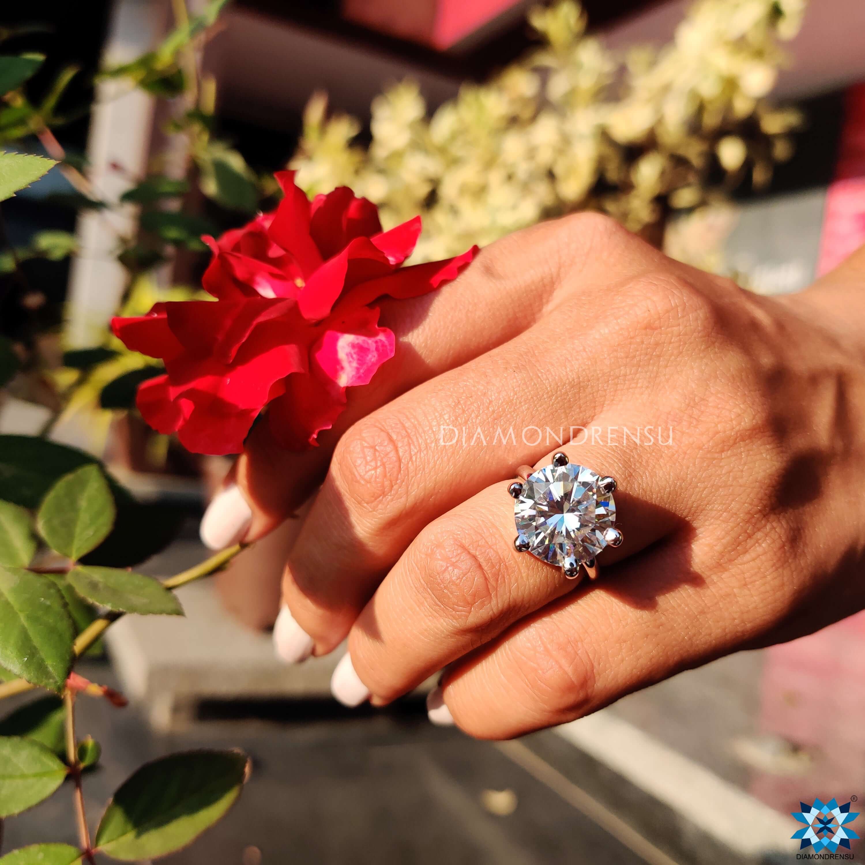 Round engagement ring with 6 prong ring design.