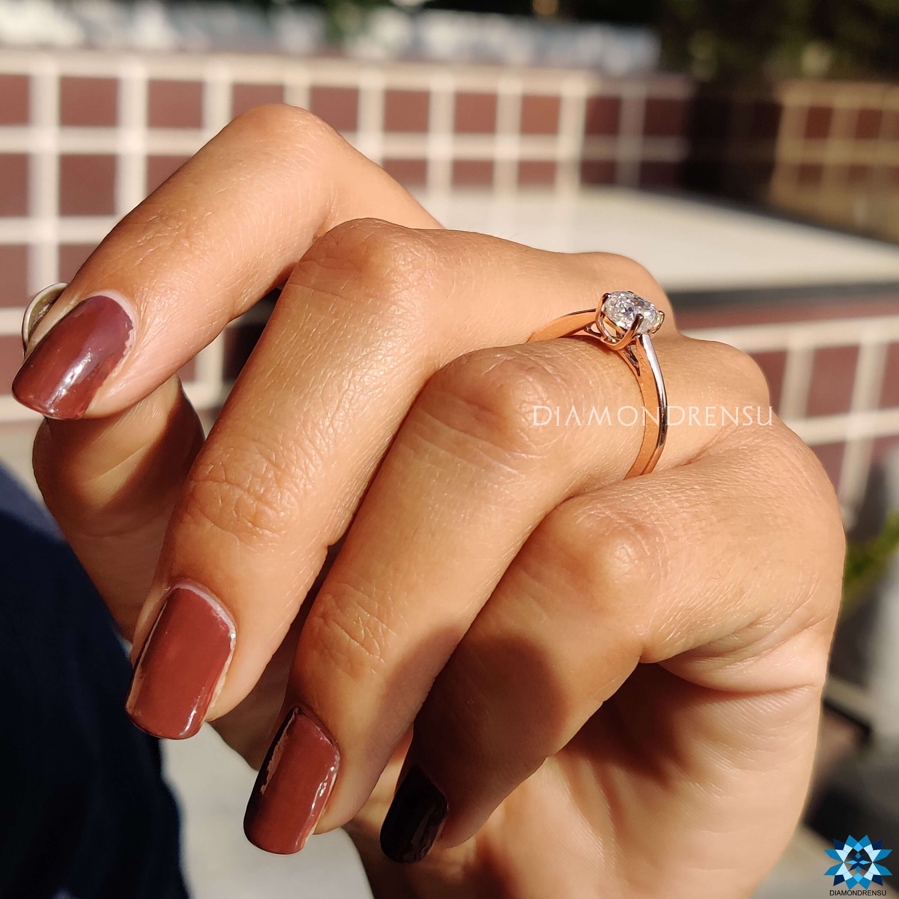 Handmade solitaire ring in rose gold.