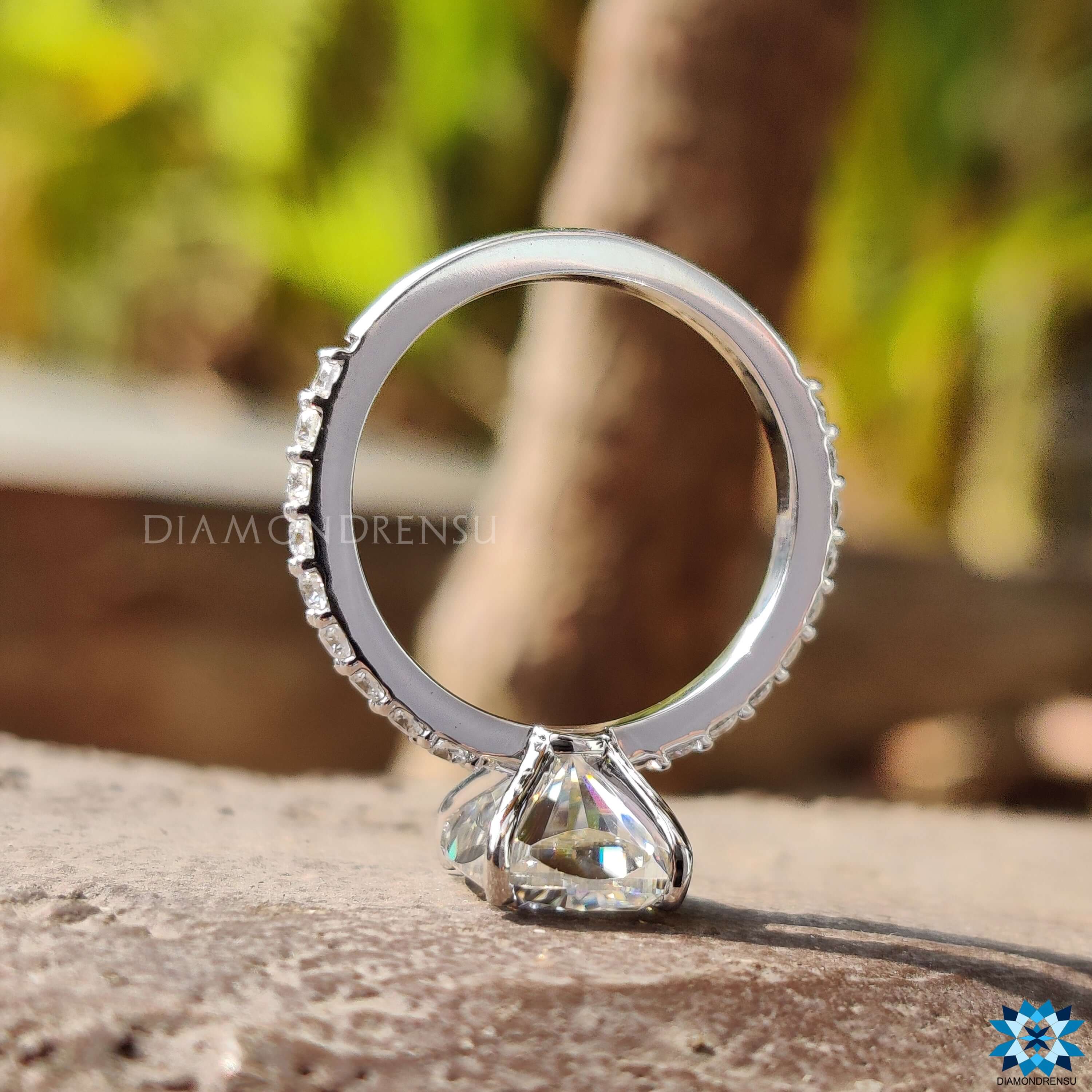 Buy elongated cushion cut moissanite ring online.