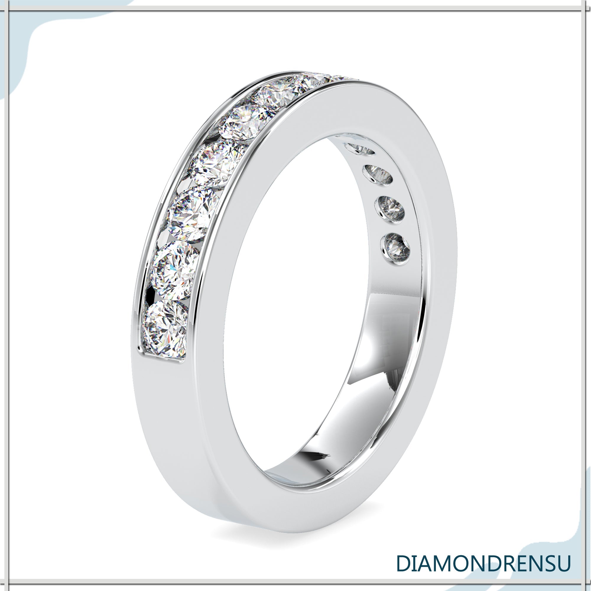 Buy UK wedding band with channel round cut diamonds.