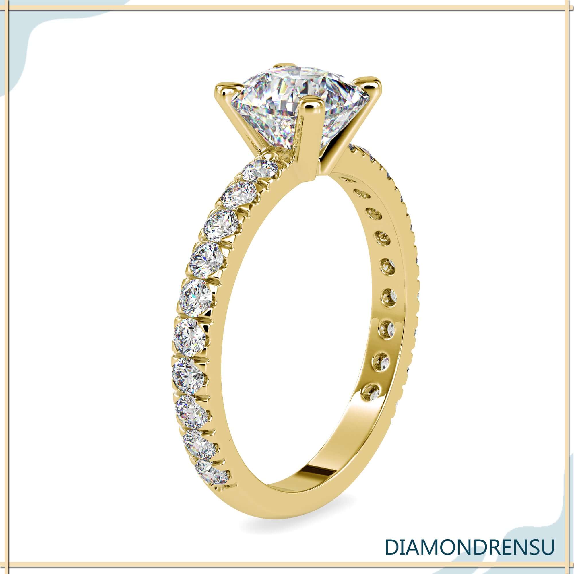 Buy diamond ring in custom design with prong setting.