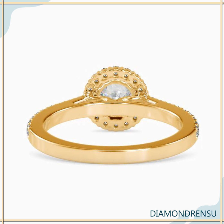 Cathedral setting ring paired with a white gold diamond ring band.