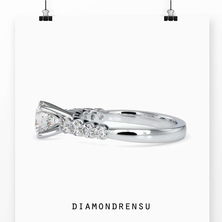 Handmade white gold ring with lab grown round brilliant diamond.