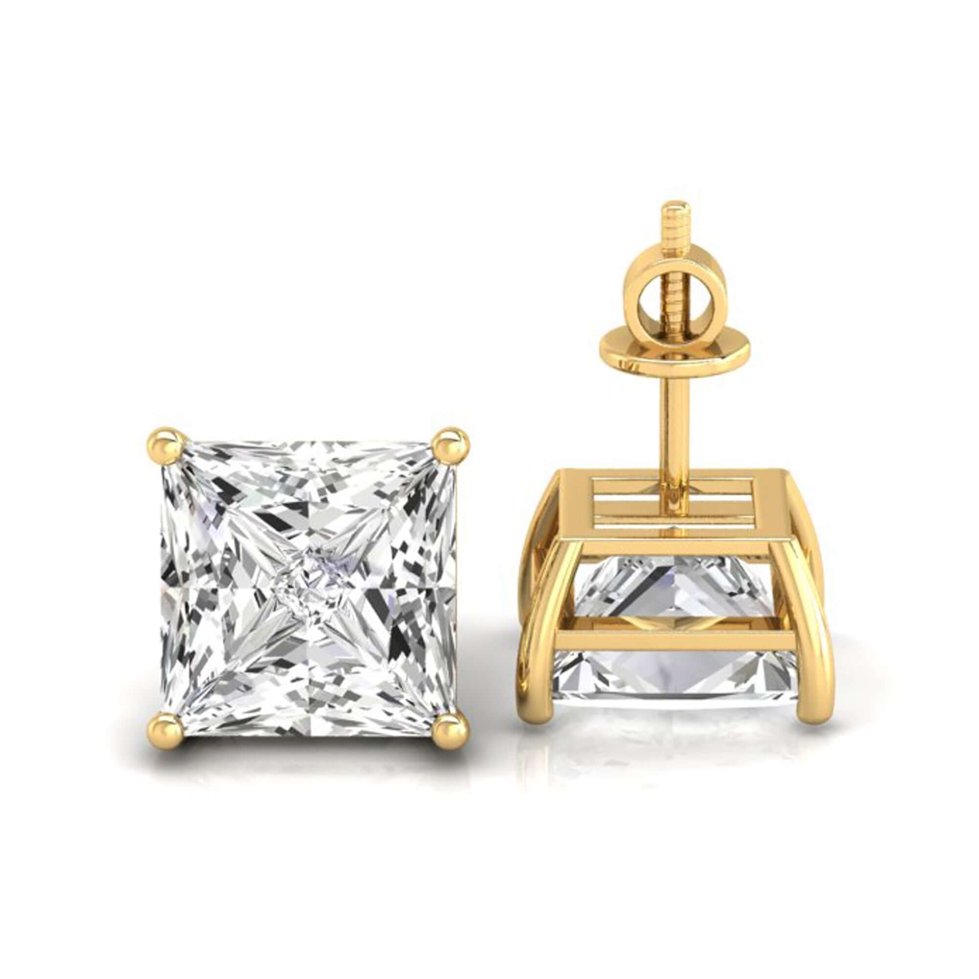 Classic princess cut diamond prong set earrings by Diamondrensu UK.