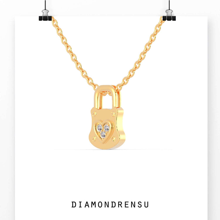 Rose gold love lock pendant with sparkling round cut diamond.