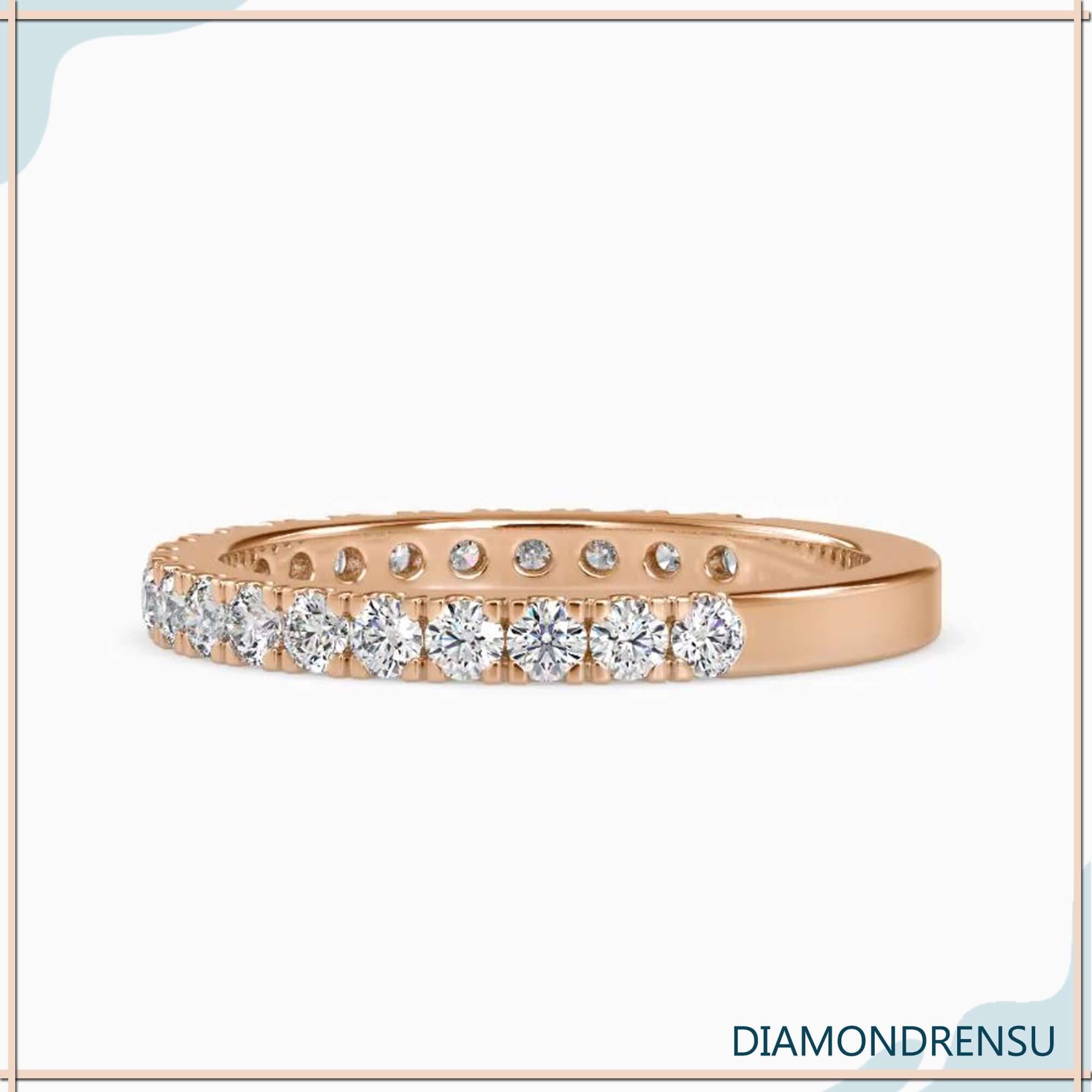 UK diamond wedding band with 3/4 lab diamond coverage.