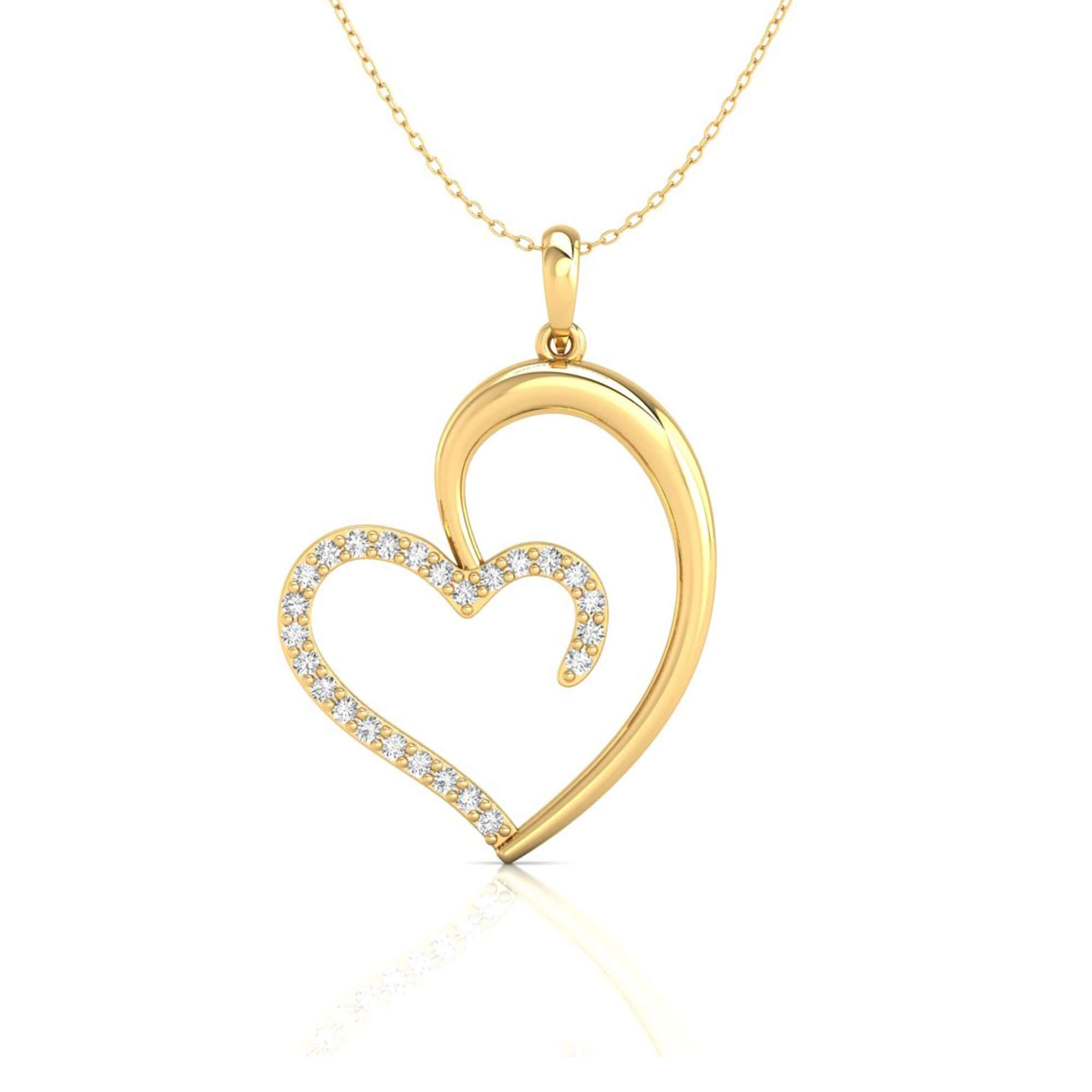 Unique heart pendant with round cut diamond centre.