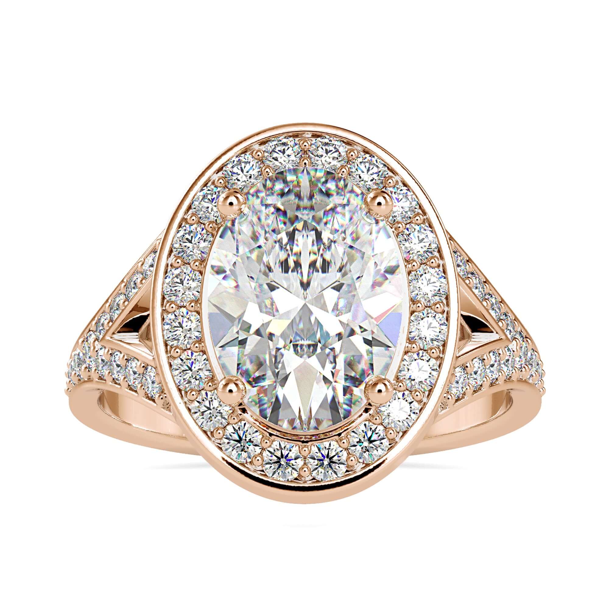Halo tapered baguette diamond ring in UK style.