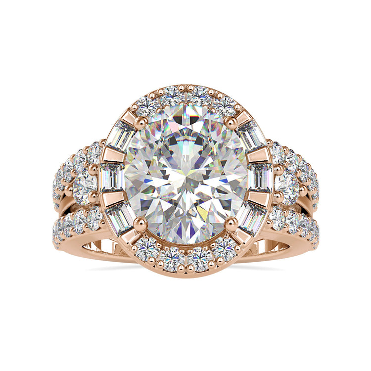 Custom engagement ring with oval diamond and side accents.