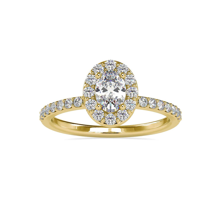 Buy engagement ring with oval diamond and halo mount.