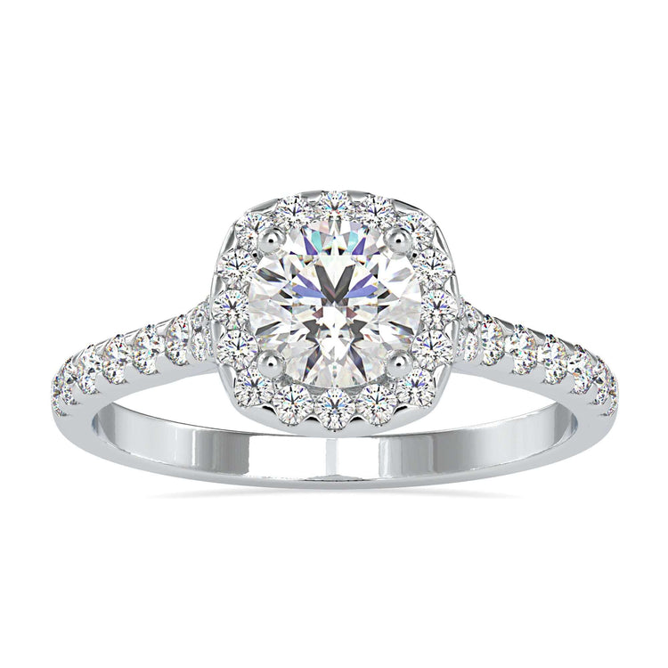 Round pave diamond ring with 4 prong setting.