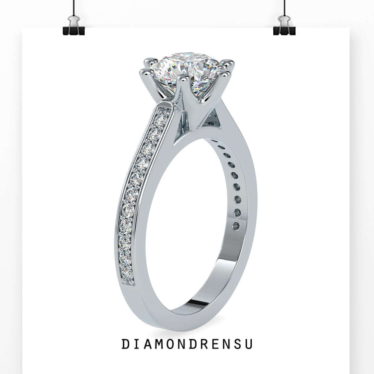 IGI certified engagement ring with round diamond and channel setting.