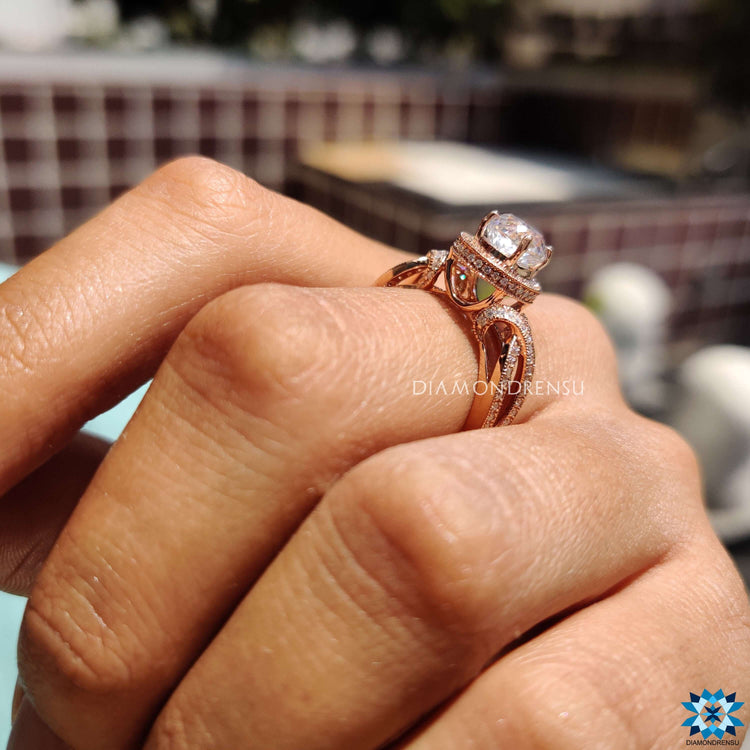 Diamondrensu UK rose gold Portuguese cut moissanite ring.